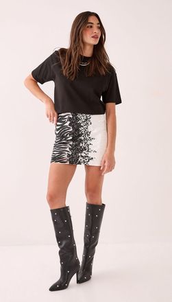 NASTY GAL Womens Zebra Ombre Hand Embellished Mini Skirt - Monochrome Multi - Size 10 UK