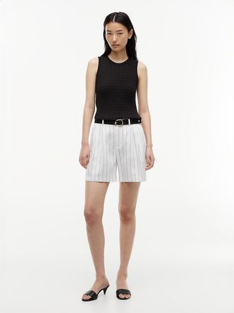 Tommy Hilfiger Womens Pinstriped Pleated 5 Short - Optic White - XXL