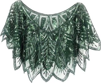 Generic Womens 1920s Great Gatsby Flapper Cape Shawl Retro Evening Shawl Sequined Evening Wrap Elegant Dress Cover Lightweight Cloak Stylish Cardigan Wrap