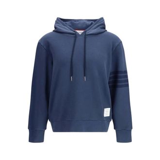 Thom Browne Hoodies, male, Blue, Size: XL Cotton Crewneck Sweatshirt with Ribbed Cuffs