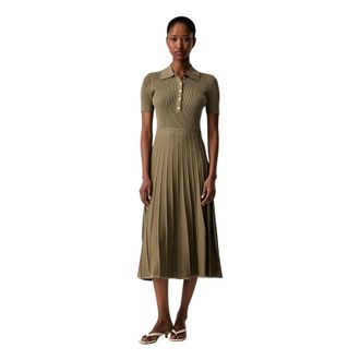 Michael Kors Geribde Stretch Gebreide Polo Jurk Midi - Dames - Jurken - Groen - Maat: L Leer