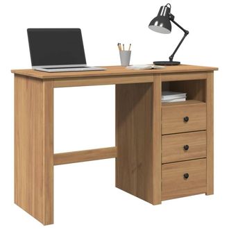 Berkfield Home Desk Panama 112x45x75 cm Solid Wood Pine in Brown | Size: 112 x 45 x 75 cm