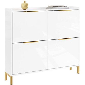 SoBuy SoBuy FSR206-GW Scarpiera Salvaspazio Slim Ingresso - Mobile Scarpiera Bianca con 4 Ante a Ribalta, Profondit&agrave; 19 cm, Design Nordico con Finitura