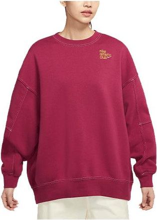 Nike (WMNS) Nike Printing Fleece Sports Round Neck Light Brown Red Hoodie DQ9146-677