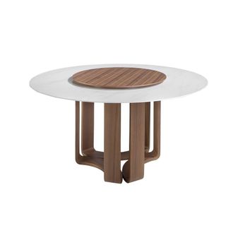 Angel Cerd&aacute; Round Dining Table White Porcelain Marble Top, Walnut