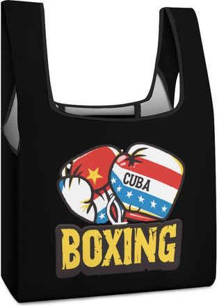Generic Cuba Boxing Gloves Cuban Flag Boxing Shopping Bag Reusable Grocery Tote Bag Foldable Handbag for Travel Picnic