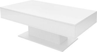 ML Design Ml-design Mesa De Centro Baja Con 2 Compartimentos De Almacenaje 110 X 60 X 40 Cm Tablero Elevable Blanca Con Tablero De Part&iacute;culas Revestido De Melam