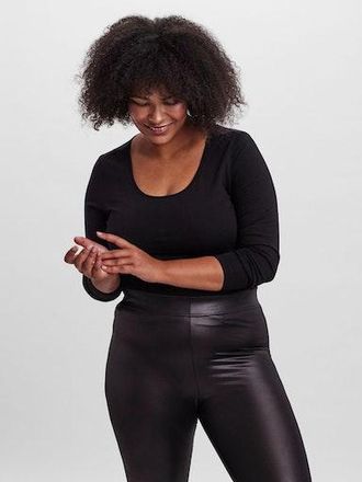 Vero Moda Curve Langarmshirt VERO MODA CURVE VMPAXI LS SOFT U-NECK - S NOOS CURVE, Damen, Gr. XL (52), schwarz, Jersey, Obermaterial: 95% Baumwolle, 5% Elasthan, unif