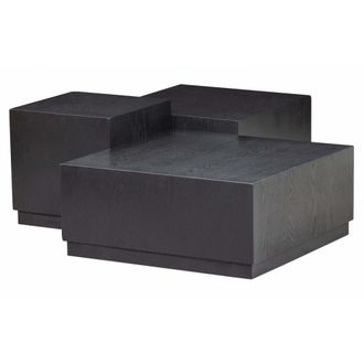 Woood Set de 3 mesas de centro cuadradas en MDF negro mate