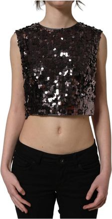 Dolce & Gabbana Sequined Cropped Tank Top - Dames - Tops zonder mouwen - Paars - XL - Nylon - Tops