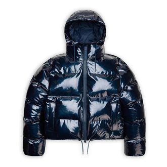 Rains Korte Pufferjas met capuchon - Dames - Winterjassen - Blauw - M - Leer - Jassen