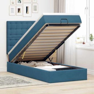vidaXL Estructura De Cama Otomana Con Colchones Terciopelo Azul Oscuro Vidaxl