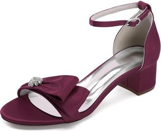 Generic Low Heel Bridal Shoes Wedding Low Heels Sandals Chunky Heels Pearl Ankle Strap Satin Prom Party Dress Pumps 4.5Cm,Burgundy,10 UK