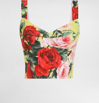 Dolce & Gabbana Cotton Corset Top With Bouquet Print - Woman Shirts And Tops Print 44