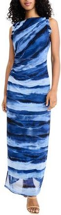 Donna Morgan Ruffle Stripe Sheath Midi Dress in Sapphire Blue/Denim at Nordstrom Rack, Size X-Small