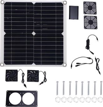 OEM Kit De Ventilador De Extracci&oacute;n Doble Con Energ&iacute;a Solar De 12w Y 18w Con Panel De 43,4 Cfm Para Gallineros, Invernaderos, Cobertizos Y Casetas Para Ma