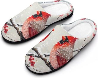 Generic Cardinal Snowy Day Bird Cherry11 Flower Mens House Slippers Memory Foam Washable Cotton Slip on Home Shoes