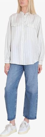 Frame Denim Femme Pocket Shirt In Cream Multi