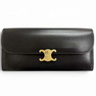 Celine Black Leather Long Wallet (Bi-Fold) (Pre-Owned)