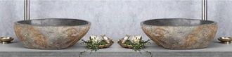Differnz Lombok waskom 40x50cm riviersteen grijs SET van 2