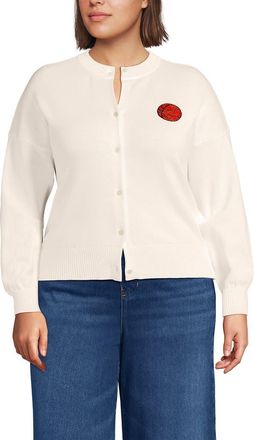 Lands End Cotton Embellished Cardigan Sweater in Basketball/fresh Ivory at Nordstrom, Size 1X