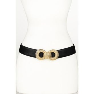 Raina Bow Textured Buckle Leather Belt in Black at Nordstrom, Size Medium