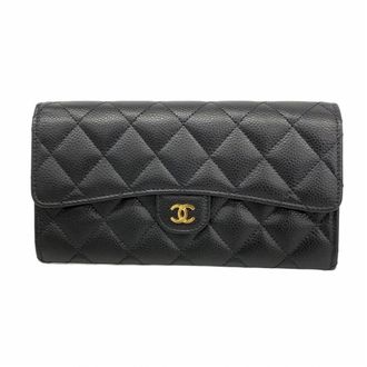 Chanel Black Grained Calfskin Long Wallet (Bi-Fold) (Pre-Owned)