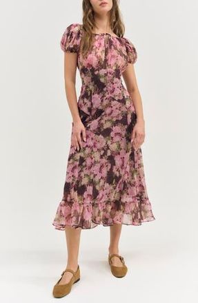 For Love & Lemons Adeline Floral Midi Dress in Brown at Nordstrom Rack, Size X-Small