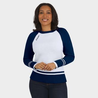 WEAR by Erin Andrews Womens WEAR by Erin Andrews White/Navy New England Patriots Colorblock Raglan Sweater at Nordstrom, Size Xx-Large