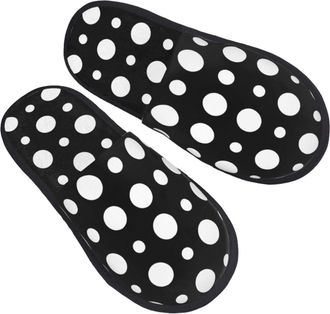 Generic Home Slippers Black And White Polka Dot Print Furry Slippers Soft Comfy House Shoes For Hotel Party Travel M