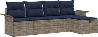 vidaXL Conjunto De Sof&aacute; De Jard&iacute;n 5 Uds. Gris Y Marino Rat&aacute;n Sint&eacute;tico Vidaxl