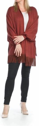 Papillon Waffle Knit Fringe Trim Cardigan In Rust