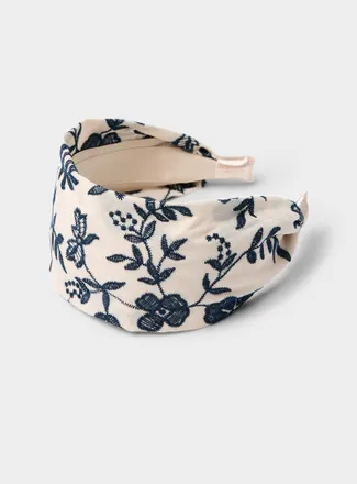 Simons Womens Denim-like embroidered flower wide headband