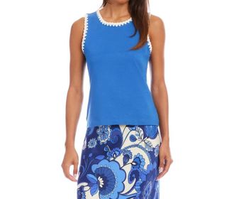 Karen Kane Edge Stitch Contrast Tank In Blue