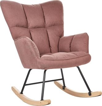 Beliani Silla Mecedora De Poli&eacute;ster Rosa Negro Madera Clara Patas De Madera Oulu