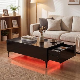 Costway Costway Modern Lift Top Coffee Table Sofa Side Table High Gloss Accent Table in Black