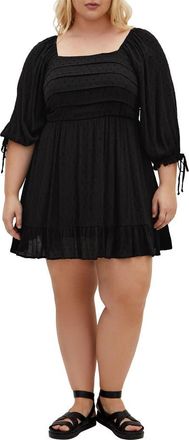 City Chic Arden Pleated Clip Dot Minidress in Black at Nordstrom, Size Xxl
