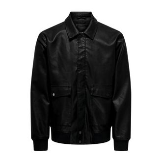 Only & Sons Giubbotto Levi PU Jas - Heren - Zomerjassen - Zwart - 2XL - Jassen