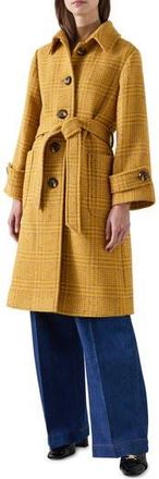 L.k. Bennett Blythe Check Stretch Wool Blend Coat in Yellow Multi at Nordstrom Rack, Size 16 Us / 20 Uk