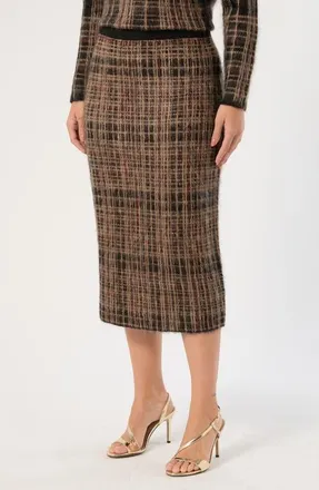 Marina Rinaldi Fiamma Plaid Mohair Blend Knitted Skirt in Havana Black at Nordstrom, Size Xx-Large