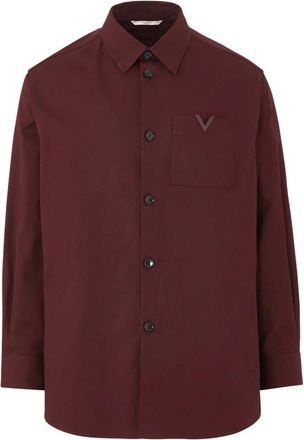 Valentino Katoenen overhemdjasje met V-detail - Heren - Casual Overhemden - Rood - S - Katoen - Overhemden