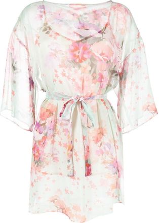 Twin-Set floral-print belted dress - women - Polyester/Polyester - 46 - Green
