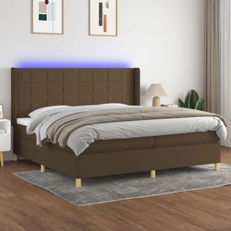 vidaXL Vidaxl - Cama Box Spring Colch&oacute;n Luces Led Tela Marr&oacute;n Oscuro 200x200 Cm