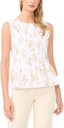 Vince Camuto Pleated Sleeveless Peplum Stretch Cotton Top in Ultra White at Nordstrom, Size 10