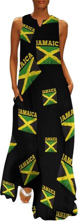 Generic Flag Of Jamaica Long Dresses for Women Summer Sleeveless Loose Maxi Dress Beach Sundress XL