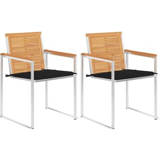 vidaXL Vidaxl - Sillas De Jard&iacute;n Con Cojines 2 Uds Madera Maciza Teca Y Acero