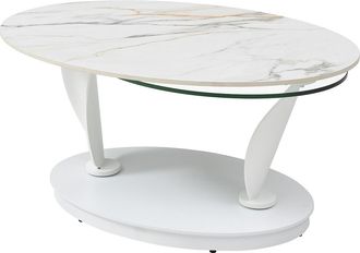 Vente-Unique Mesa de centro con tableros pivotantes de cer&aacute;mica, vidrio templado y metal - Efecto m&aacute;rmol blanco - MANEYA de Maison C&eacute;phy