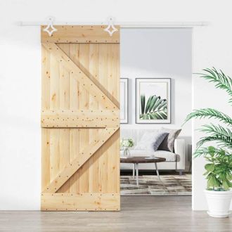 vidaXL Vidaxl - Puerta Corredera Con Herrajes Madera Maciza De Pino 90x210 Cm