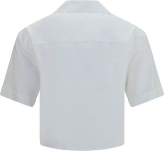 Versace Womens Cropped Cotton Poplin Shirt Optical White