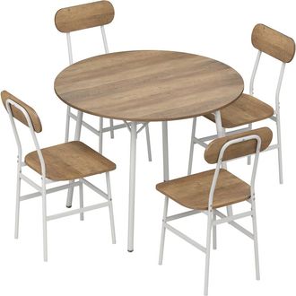 HOMCOM Conjunto de comedor 100x100x77 cm natural y blanco